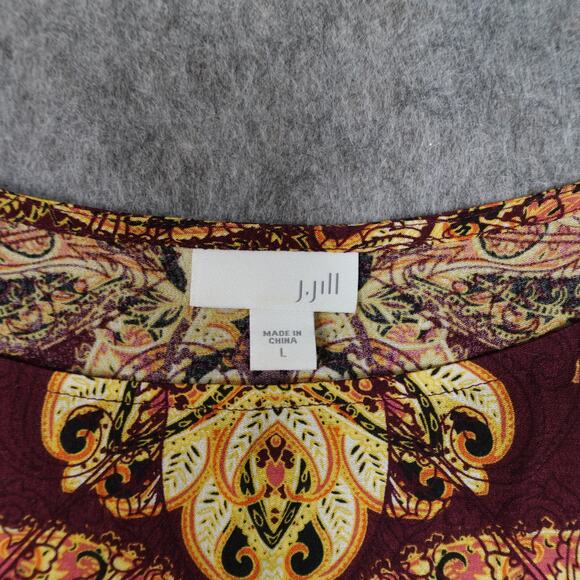J. Jill Top Womens‎ Large Tunic Paisley Long Sleeve Crew Neck Gold Maroon Blouse - Picture 2 of 10